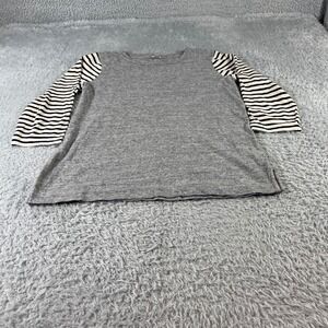J Crew Gray Striped Sleeve T Shirt Top Women's Size M